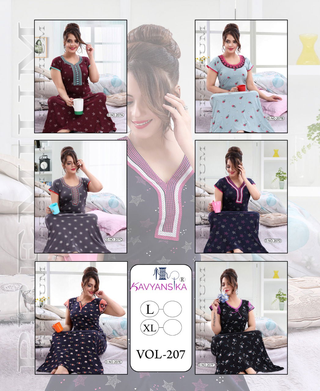 Kavyansika 207 Premium Embroidery Printed Hosiery Cotton Nighty Collection